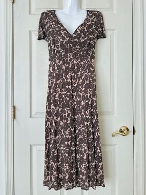 Boden Floral Print Short Sleeve Dress Brown Size UK16/US12